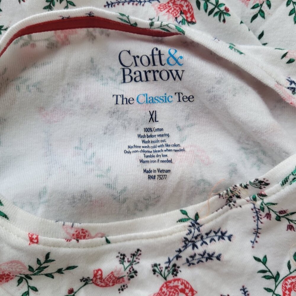 Croft & Barrow Womens XL Long Sleeve Cotton T-Shirt Red Birds Crew Neck C15E - Picture 8 of 9